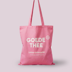 Roze canvas tas met Goede Thee logo